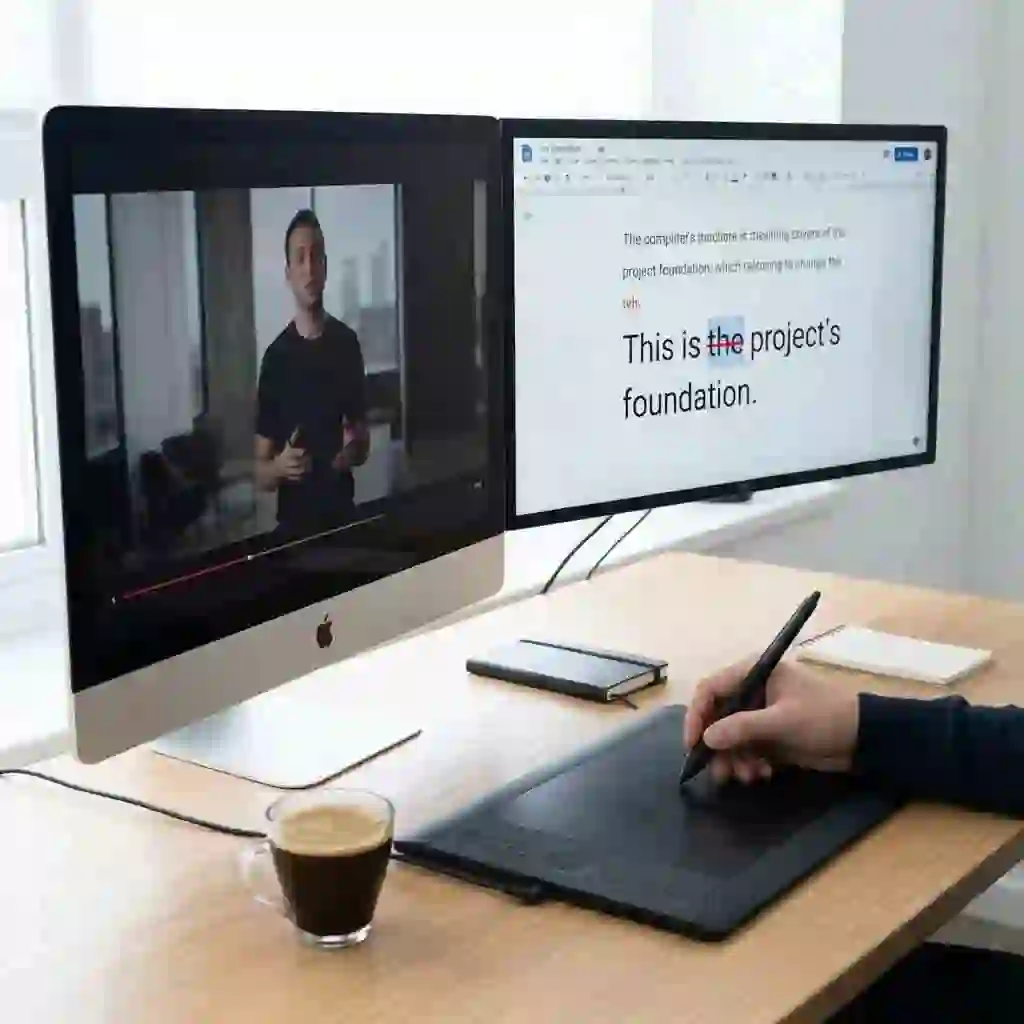 Workflow visual compares manual transcription with automated tools, stressing that accurate source text is essential for reliable subtitling translation, timing precision, and error-free captions audiences can trust.