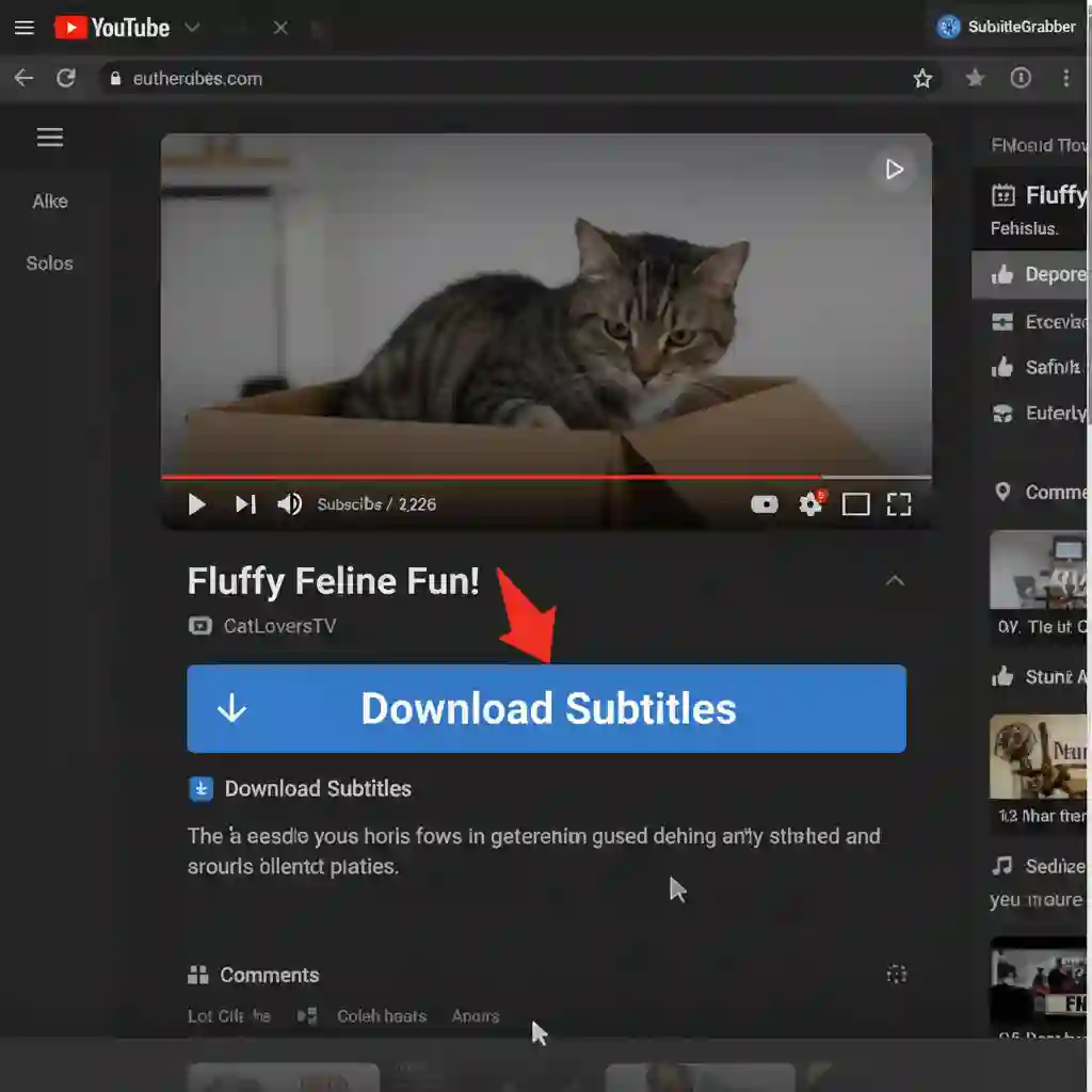 A browser interface demonstrating a third-party extension that adds a download button, providing a practical solution for how to get english subtitles on youtube by saving them directly to your device.