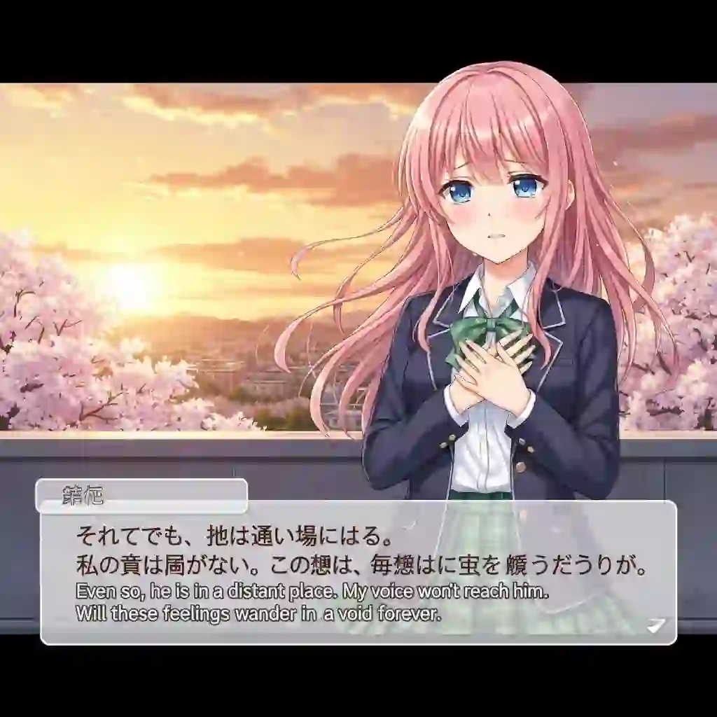 A visual novel scene being translated by a live screen translator pc, showcasing how the tool handles large blocks of narrative text with an auto-scroll feature for comfortable and continuous story reading.
